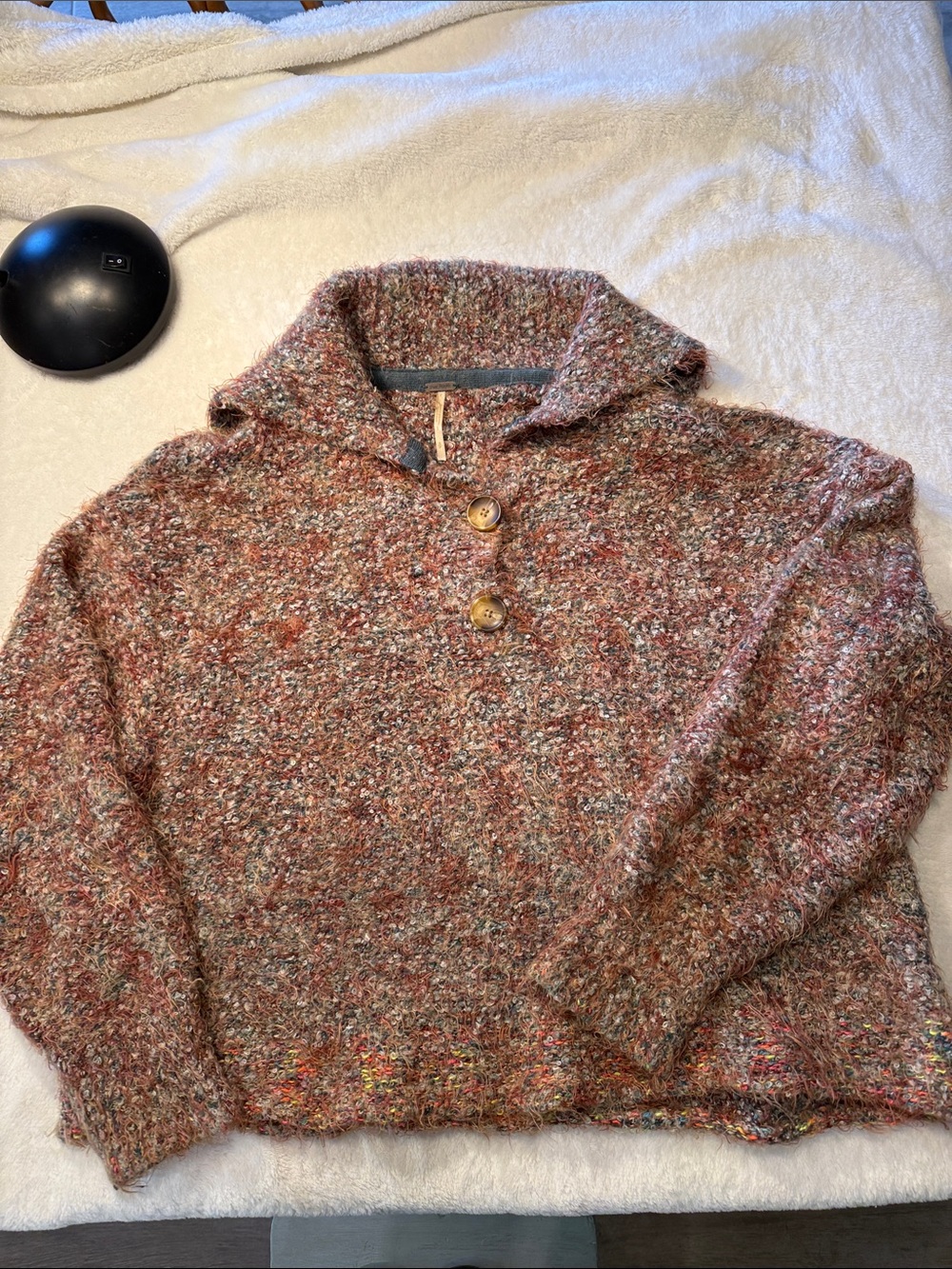 Comfy Free People Stella Marled Rust Multicolor Cozy Cowl-Button Sweater